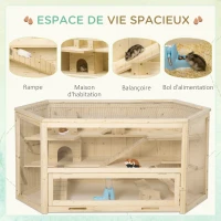 PawHut Cage à hamster à 3 niveaux bascules, fenêtres, cabanes, plateau coulissant, 115 x 60 x 55 cm, effet bois naturel(m-6)