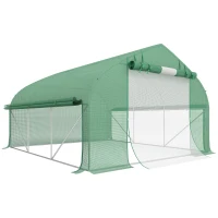 Outsunny Serre de jardin tunnel 10,4 m² serre de jardin anti-UV porte zippée enroulable fenêtres maille 350 x 300 x 200 cm vert(m-12)