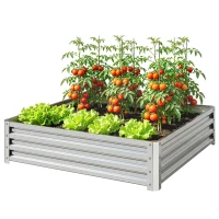 Outsunny Gartenbeet, Pflanzkasten mit Stahlgehäuse, Silber, 120 x 120 x 30 cm(m-10)