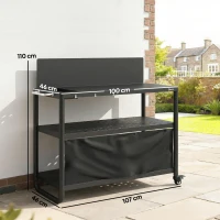 Outsunny Chariot de Barbecue Desserte de Jardin Mobile avec Pare-vent 3 Niveaux Rideau Oxford 100x46x110cm Noir(m-3)