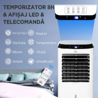 HOMCOM Răcitor 4 în 1 de 10L cu Umidificator, Timer 8h și Telecomandă, 38.2x31.6x76 cm, din ABS, Alb și Negru(m-9)