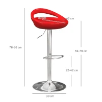 HOMCOM Lot de 2 tabourets de bar chaises de bar hauteur réglable dossier et repose-pieds pivotant à 360° 46x41x76-96cm rouge(m-3)
