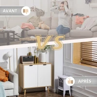 HOMCOM Buffet salon, meuble de rangement avec 2 portes et étagère réglable, 77 x 35 x 77,5 cm, blanc et bois naturel(m-8)