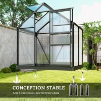 Outsunny Serre de jardin polycarbonate 190 x 132 x 201 cm résistant aux UV 30+ fondation renforcé gouttière gris(m-6)