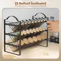 HOMCOM Suport pentru condimente de bucătărie cu 3 niveluri, organizator economisitor de spațiu cu rafturi înclinate din metal, negru(m-5)