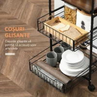 HOMCOM Carucior de bucătărie cu 2 coșuri detașabile din metal, 2 rafturi din PAL și cârlige laterale, 40x38x111cm(m-6)