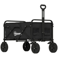 Outsunny Bollerwagen Faltbarer Handwagen Gartenwagen Transportwagen mit Griff Verstellbarer Griffhöhe Getränkehalter Schwarz