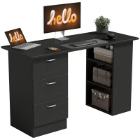 HOMCOM Bureau d'ordinateur avec 3 tiroirs et 3 étagères ouvertes, 120x49x72cm, bureau avec rangement réversible, style moderne, table informatique pour chambre, petit espace, télétravail, noir(m-11)