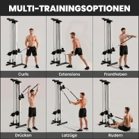 SPORTNOW Kraftstation höhenverstellbar 25-165 cm mit Dual-Pulley-Systemen Adaptern 62 x 60 x 200 cm Schwarz(m-4)