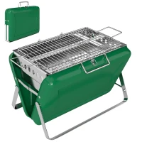Outsunny Barbecue au charbon bois pliable, barbecue portable, poignée et pieds repliables, pour jardin, terrasse, camping, vert(m-12)