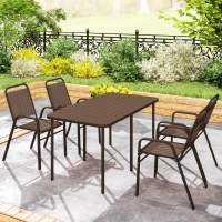 Outsunny Lot de 4 chaises de jardin chaises empilables d'extérieur haut dossier et accoudoirs cadre acier 56x66x91cm marron foncé(m-9)