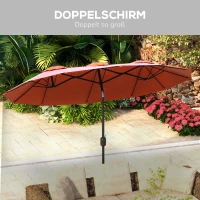Outsunny Sonnenschirm, Gartenschirm, neigbar, mit Handkurbel, Winddach, Polyester+Stahl, Weinrot, 295 x 152 cm(m-5)