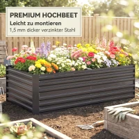 Outsunny Pflanzenkübel, Handliches Blumenbeet zum Anpflanzen, Hegen und Pflegen, Hochbeet, Stahl, Dunkelgrau(m-8)