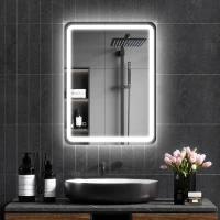 HOMCOM Miroir de salle de bain 60 x 80 cm, miroir LED mural avec 3 couleurs lumière, dimmable, mémoire, anti-buée, argent(m-10)