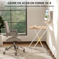 HOMCOM Bureau pliable 65,5 x 45 cm avec étagère de rangement pour chambre, petits espaces, bois naturel(m-6)