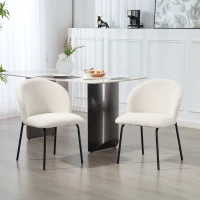 HOMCOM Lot de 2 chaises de salle à manger en velours côtelé, chaises de cuisine avec pieds en acier, 56x58x78cm, crème(m-10)