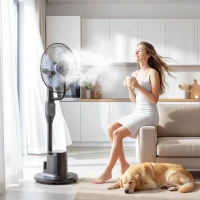 HOMCOM Ventilateur brumisateur silencieux 90W ventilateur sur pied 128cm oscillation 70° 3 vitesses 3 modes minuterie noir(m-10)