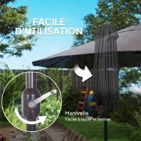 Outsunny Parasol de jardin exterieur parasol double 4,6L x 2,7l x 2,4H m ouverture fermeture manivelle acier polyester haute densité gris(m-5)