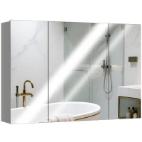 kleankin Armoire murale de salle de bain avec 3 portes miroir et étagères réglables en MDF Gris dim. 90L x 15l x 60H cm(m-11)