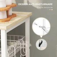 HOMCOM Dulap de Bucătărie Modern cu 4 Rafturi, Coș și Cârlige din Lemn și Oțel, 90x40x84.5cm, Stejar și Alb(m-5)