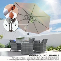 Outsunny Parasol de jardin extérieur Parasol droit inclinable Ø 3 m en métal Rond Polyester 180g/m² manivelle inclinable Gris Clair(m-4)