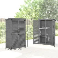 Outsunny Armoire de Jardin Remise Pour Outils en Bois 2 Étagères Toit Bitumé Portes Persiennes Verrouillable 75 x 50 x 118cm Gris(m-3)