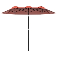 Outsunny Sonnenschirm, Gartenschirm, neigbar, mit Handkurbel, Winddach, Polyester+Stahl, Weinrot, 295 x 152 cm