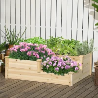 Outsunny Carré potager en bois jardinière extérieure en escalier 3 niveaux design sans fond 108 x 88 x 36 cm bois naturel(m-10)