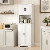 HOMCOM Buffet haut cuisine armoire de cuisine, 4 portes plan de travail 8 porte-épices étagères réglables 60x40x181,5cm blanc(m-9)