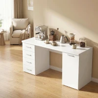 HOMCOM Computertafel met 4 laden en kast, 140 cm bureau voor werkkamer, witte houtlook(m-7)