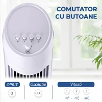 HOMCOM Ventilator turn oscilant de 45W cu 3 trepte de viteză, ventilator coloană din plastic ABS, 27x27x75 cm, alb(m-6)