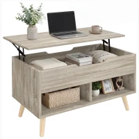 HOMCOM Table basse relevable, table de salon avec compartiment caché et étagères ouvertes, 75 x 40 x 58 cm, bois naturel(m-11)