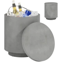 HOMCOM Outdoor-Tisch, Beistelltisch mit Kühler, Eiseimer, Hellgrau(m-11)