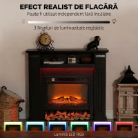 HOMCOM Șemineu Electric de 1800W Reglabil cu Flacără 3D, Raft, Timer și Telecomandă, 105x27x97 cm, Negru(m-4)