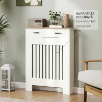 HOMCOM Masca pentru calorifer cu șipci, sistem anti-răsturnare și sertar, din lemn, 78x19x97 cm, alb(m-8)