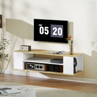 HOMCOM Mobilier TV cu roți 120 cm, mobilier TV pentru televizoare până la 140 cm, 2 rafturi deschise, alb și natural(m-6)