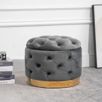 HOMCOM Vintage Hocker, Sitzhocker Truhenbank Fußbank Fußhocker mit Stauraum, Polsterhocker, Metall, Schaumstoff, Kohlegrau, 55 x 55 x 42 cm(m-2)