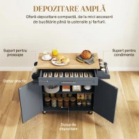 HOMCOM Carucior de bucătărie din lemn cu sertar, suport pentru condimente și dulap, 109x40x89 cm, gri și culoare lemn(m-4)