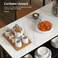 HOMCOM Insulă de Bucătărie cu Rafturi, Blat cu Efect de Marmură și Structură din Metal, 100x50x90cm, Negru și Alb(m-6)