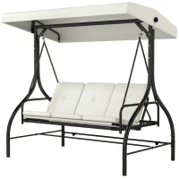 Outsunny Dondolo Letto da Giardino 3 Posti con Tettuccio Regolabile, in Acciaio e Poliestere, 195x117x175 cm, Crema e Nero(m-10)