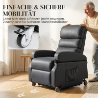 HOMCOM Fernsehsessel mit Aufstehhilfe Elektrischer Relaxsessel mit Fernbedienung, Fußstütze, Liegefunktion, Dunkelgrau(m-8)