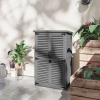 Outsunny Armoire de Jardin Remise Pour Outils en Bois 2 Étagères Toit Bitumé Portes Persiennes Verrouillable 75 x 50 x 118cm Gris(m-9)