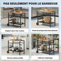Outsunny Desserte jardin, chariot de barbecue sur roulettes avec porte-boissons et crochets, 97 x 51 x 83 cm, noir et marron(m-8)