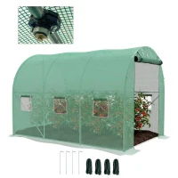 Outsunny Serre de Jardin Tunnel 6 m² avec système d'arrosage intégré, 3L x 2l m 6 fenêtres Porte enroulable Vert(m-11)