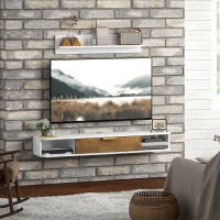 HOMCOM Ensemble meuble TV suspendu avec étagère murale meuble télé bois mural passe-câbles 120 x 24 x 16 cm blanc(m-7)