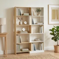 HOMCOM Estante Expansível 5 Níveis Estante para Livros Giratória 350° Largura Ajustável Convertível em L Reta ou Compacta 111,5x23,8x163,7 cm Madeira e Branco(m-9)