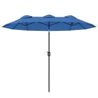 Outsunny Sonnenschirm, Gartenschirm, neigbar, mit Handkurbel, Winddach, Polyester+Stahl, Marineblau, 285 x 147 cm