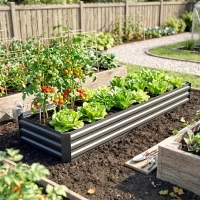 Outsunny Hochbeet, Gartenbeet, Kräuterbeet, wetterbeständig, offener Boden, 240 x 60 x 30 cm, Dunkelgrau(m-9)
