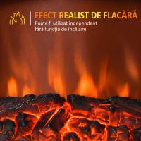 Șemineu Electric Portabil HOMCOM 1000W/2000W cu Efect de Flacără, din ABS și Sticlă Temperată, 36,5x24x45,5 cm, Negru(m-4)