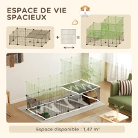 PawHut Enclos pour petits animaux, cage à lapin modulable 2 niveaux, 39 panneaux avec rampe, en acier, 140 x 70 x 105 cm, noir(m-6)